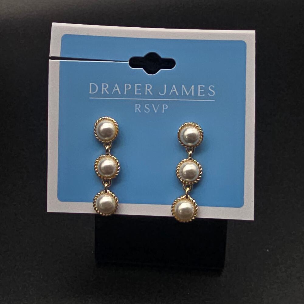 Draper James Faux Pearl Earrings Drop NWT On Card